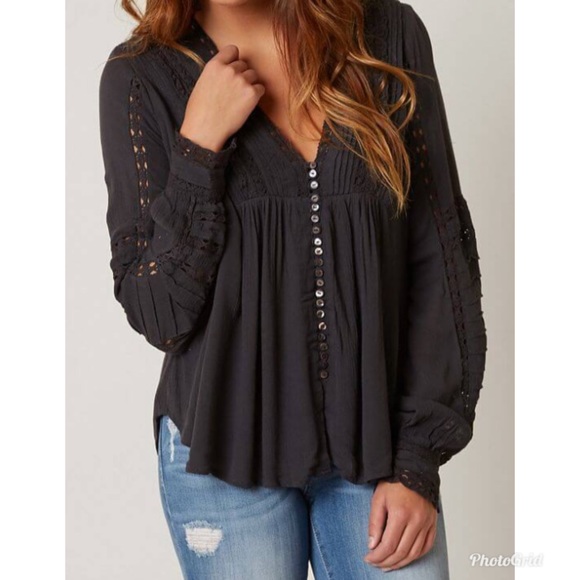 Free People Tops - Free People Meet Me Halfway Grey Blouse Small